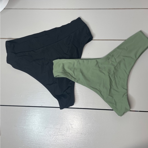 Bundle lot of 2 Swim Bottoms Size XL Cheeky Bottoms Bikini Black Olive Green - Picture 5 of 6